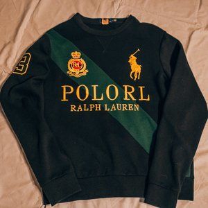 POLO RALPH LAUREN CREW VINTAGE SWEATER (GREEN, BLACK AND GOLD) SIZE L